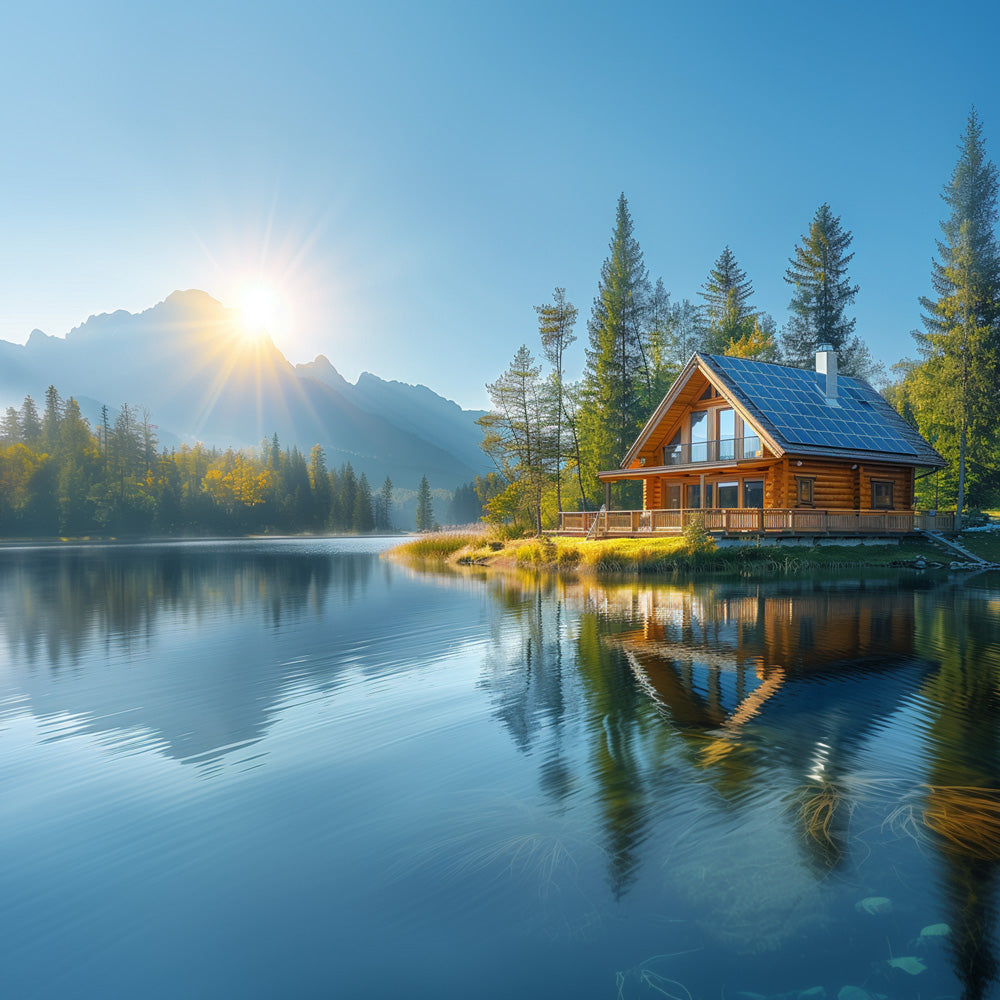 Haus am See mit Off-Grid Batteriemanagement für Photovoltaik von HOOTS BATTERY