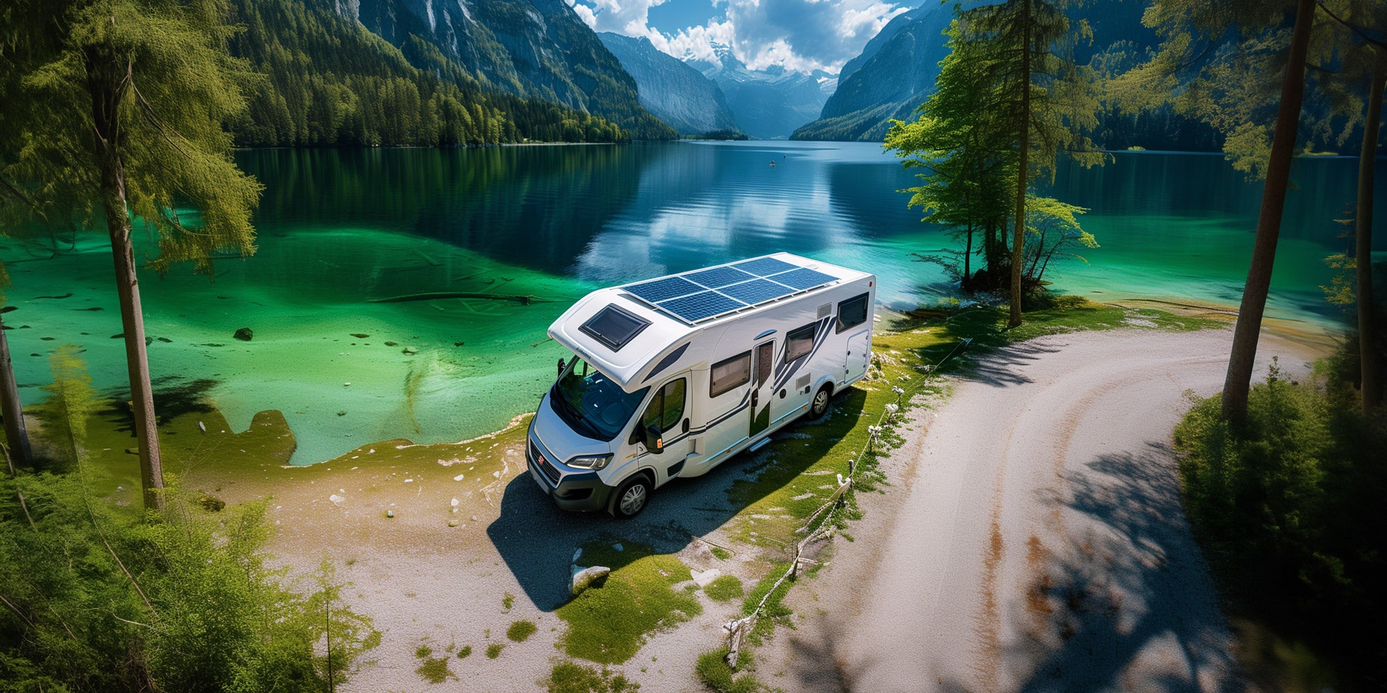 Wohnmobil in den Alpen mit Solar Energieversorgung