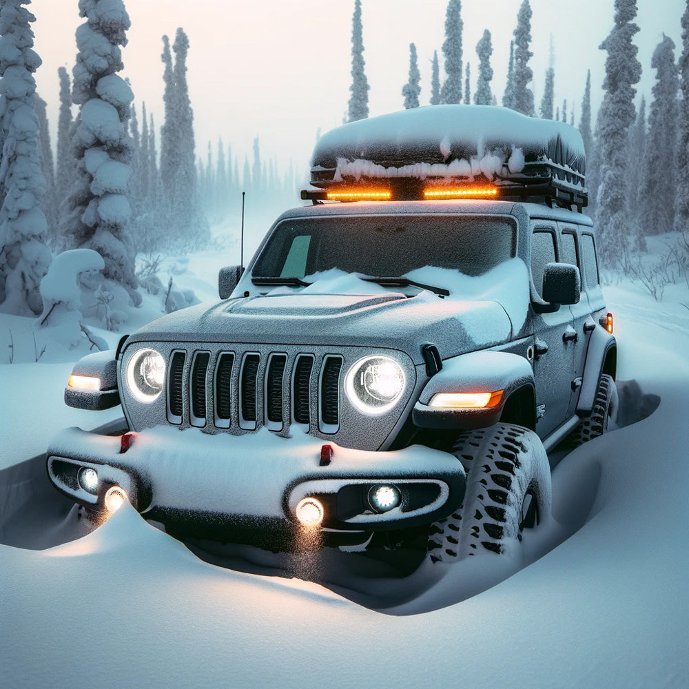 Jeep im Winter mit HOOTS Batteriemanagement