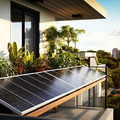 Solarpanels auf Balkon mit HOOTS BATTERY Battery-Guard